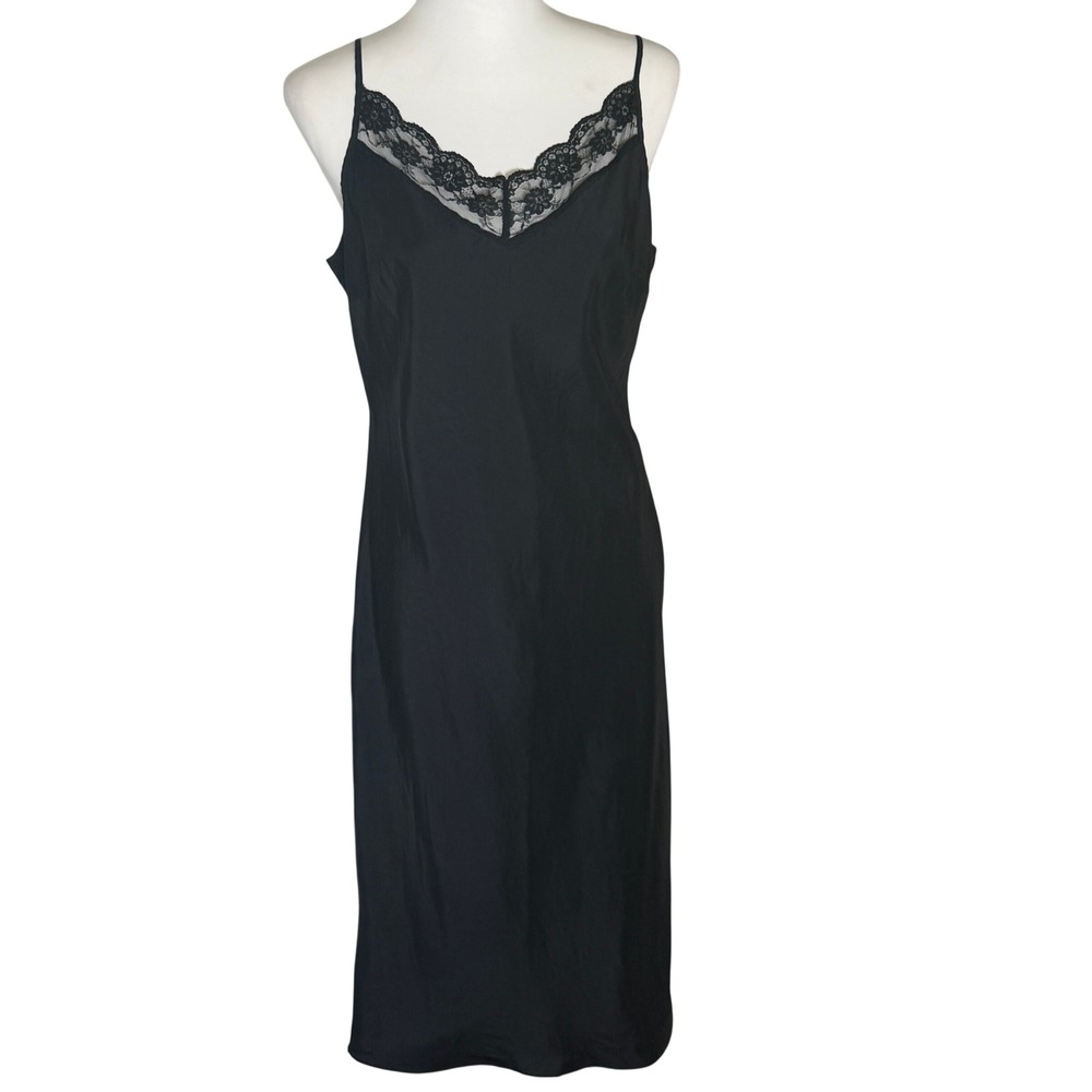 Cache Black 100% Silk Lace Trim Slip Dress Sz 8 Y2k Fairygrunge Whimsigoth
